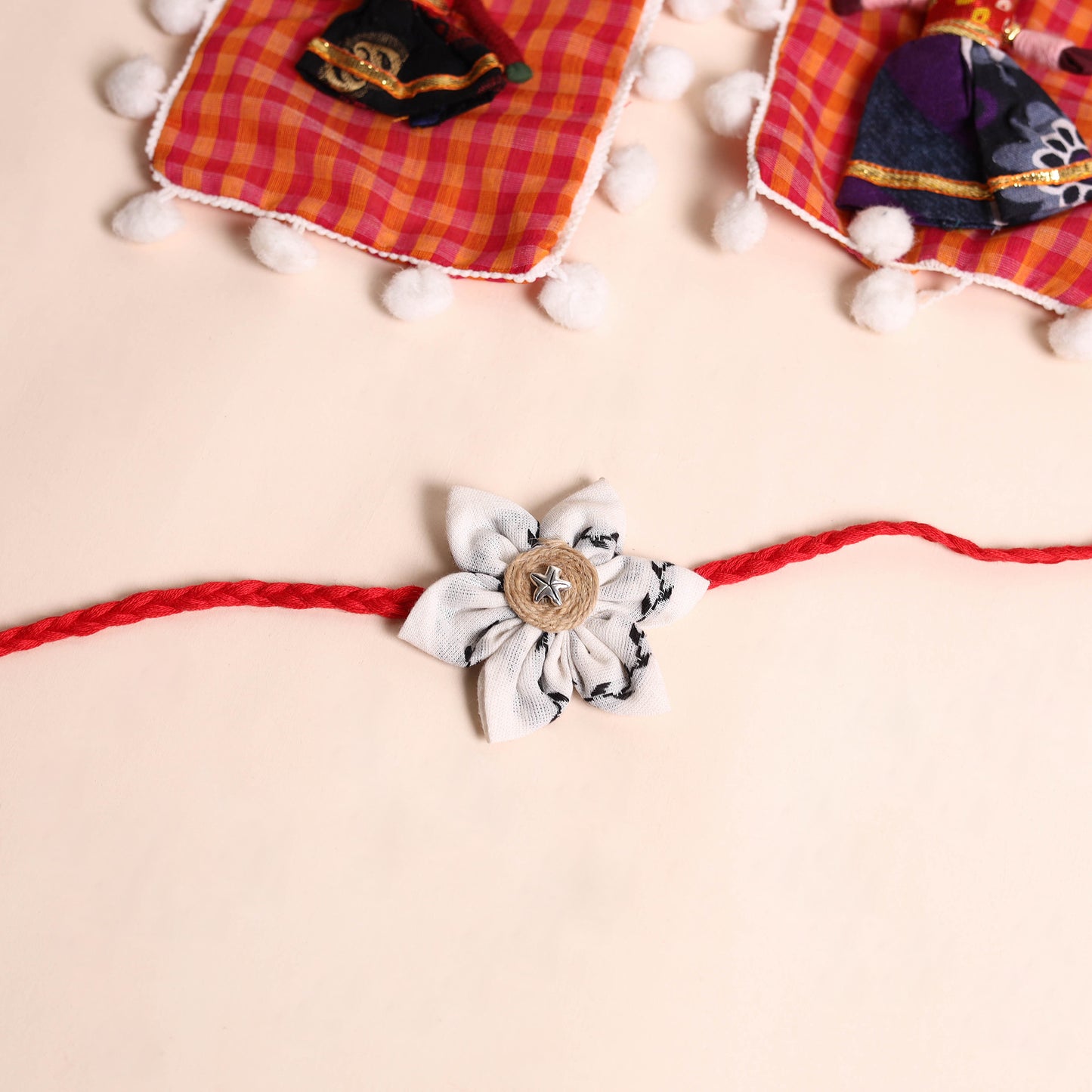  Handmade Fabric Flower Rakhi (Set of 2)