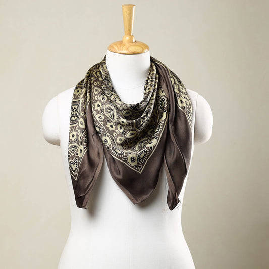 Brown - Ajrakh Block Printed Modal Silk Scarf
