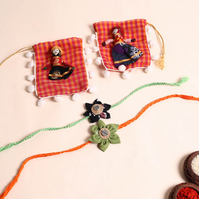  Handmade Fabric Flower Rakhi (Set of 2)