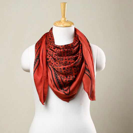 Red - Ajrakh Block Printed Modal Silk Scarf