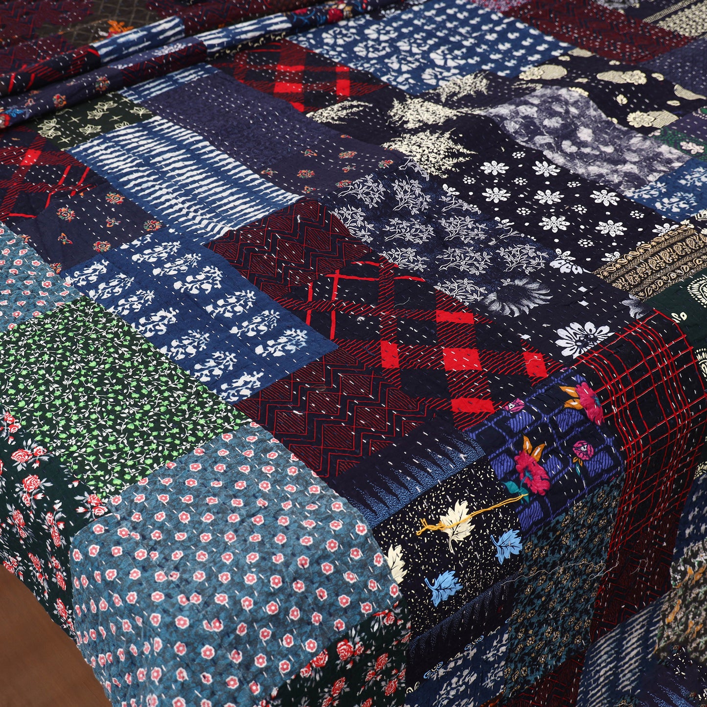 Blue - Khambadiya Tagai Patchwork Quilt / Gudri / Blanket 44