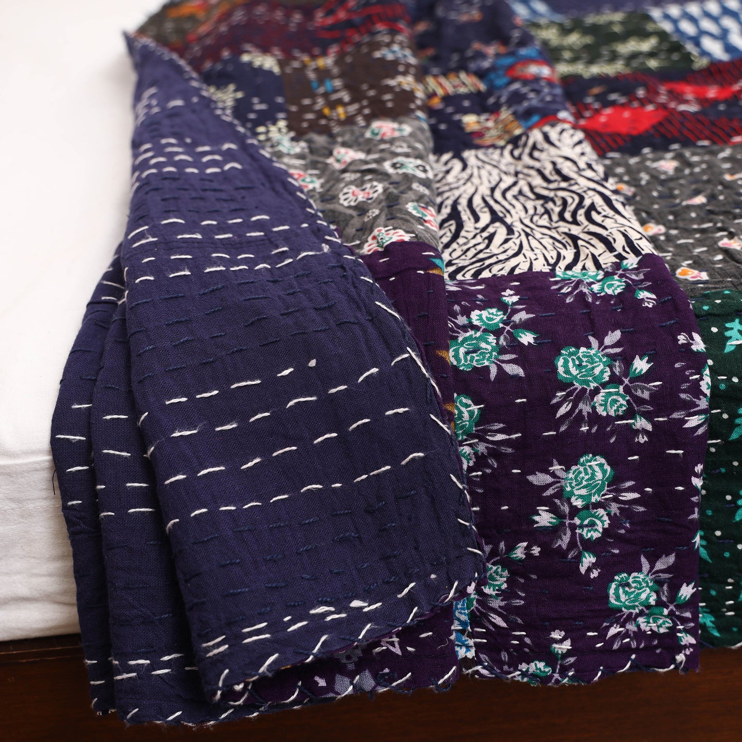 Blue - Khambadiya Tagai Patchwork Quilt / Gudri / Blanket 44