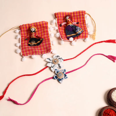  Handmade Fabric Flower Rakhi (Set of 2)