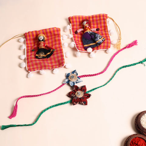  Handmade Fabric Flower Rakhi (Set of 2)