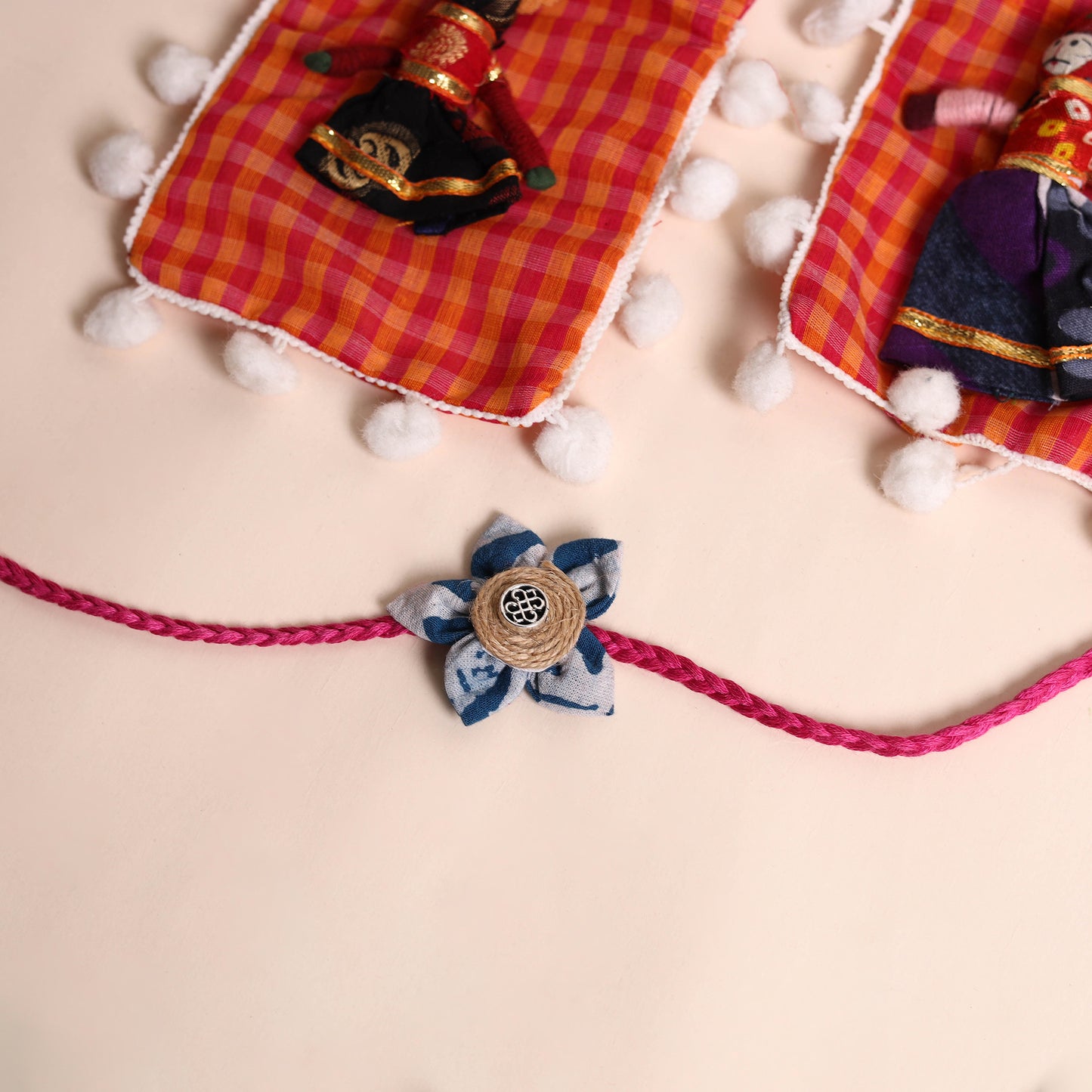  Handmade Fabric Flower Rakhi (Set of 2)