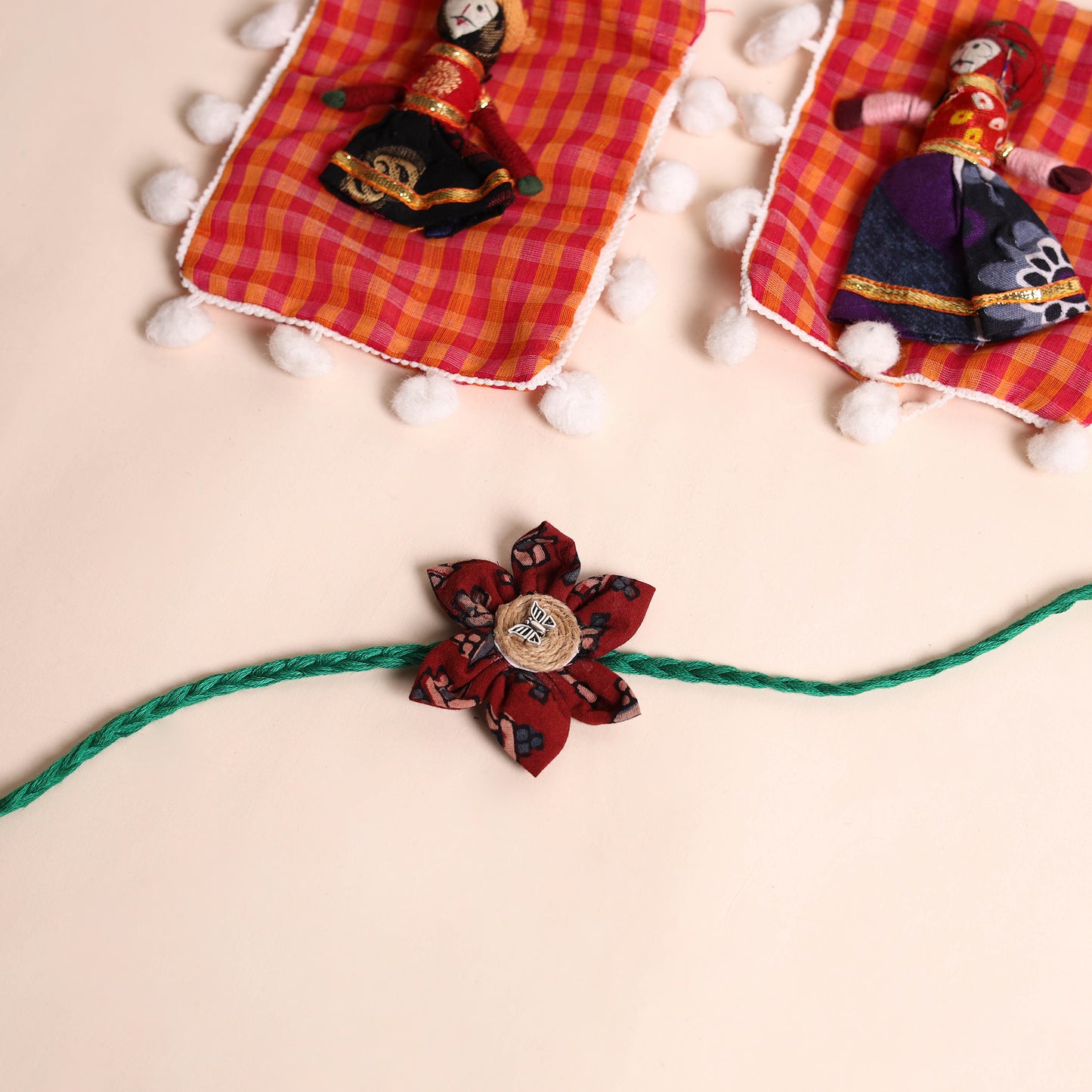  Handmade Fabric Flower Rakhi (Set of 2)