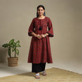 Red Block Print Natural Dyed Cotton A-Line Ajrakh Kurta