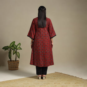 Red Block Print Natural Dyed Cotton A-Line Ajrakh Kurta