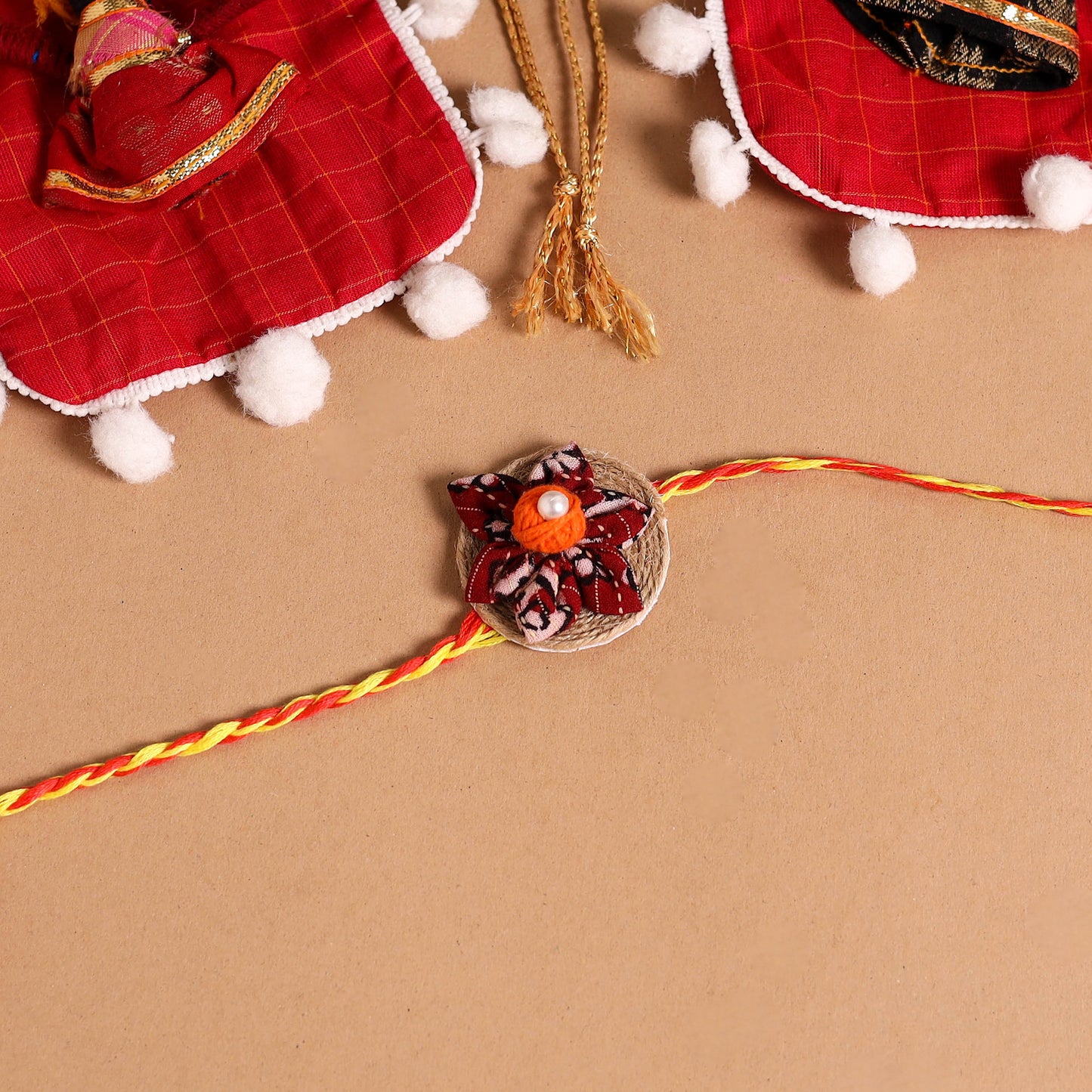  Handmade Fabric Flower Jute Rakhi (Set of 2)