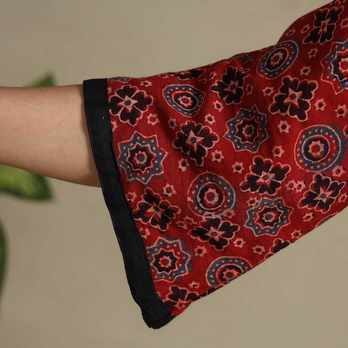 Red Block Print Natural Dyed Cotton A-Line Ajrakh Kurta