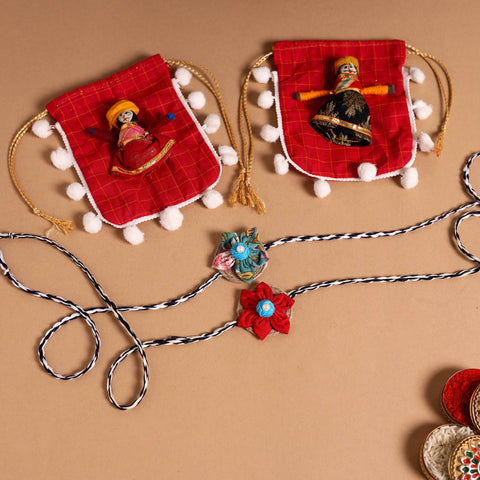  Handmade Fabric Flower Jute Rakhi (Set of 2)