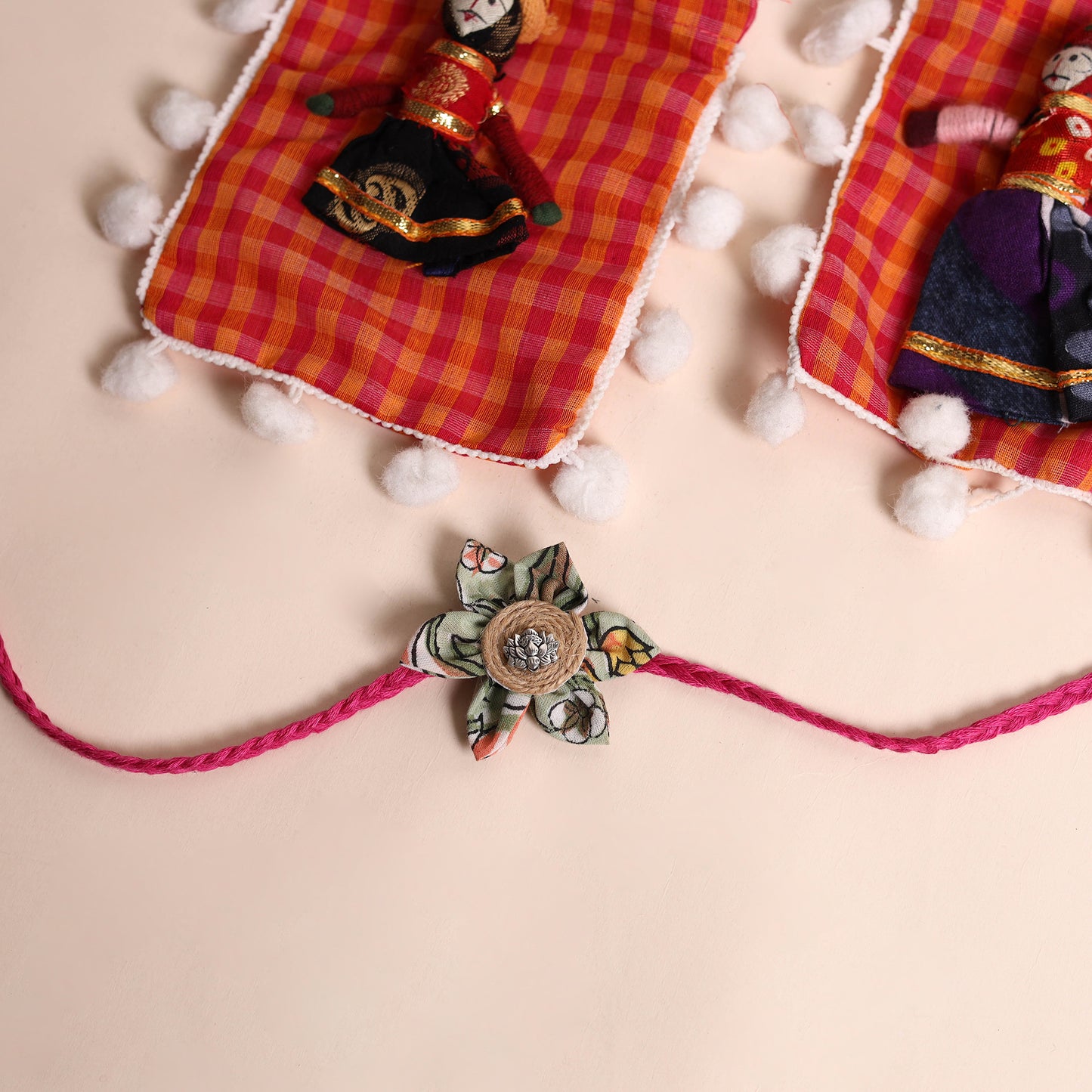  Handmade Fabric Flower Rakhi (Set of 2)