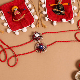  Handmade Fabric Flower Jute Rakhi (Set of 2)