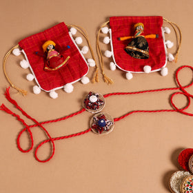  Handmade Fabric Flower Jute Rakhi (Set of 2)