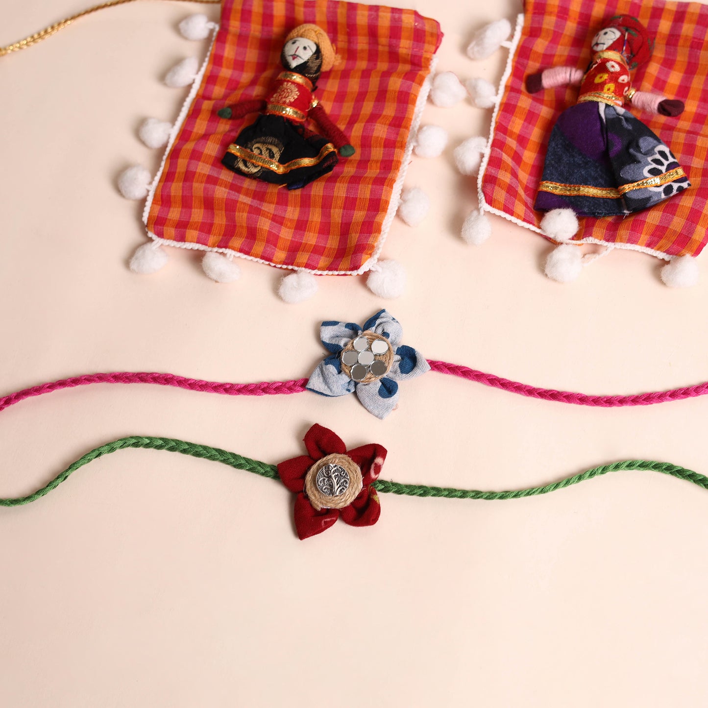  Handmade Fabric Flower Rakhi (Set of 2)