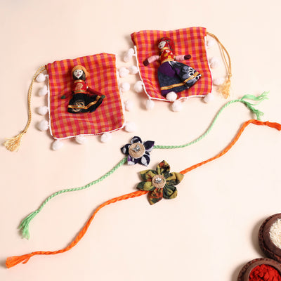  Handmade Fabric Flower Rakhi (Set of 2)