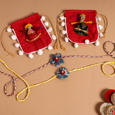 Handmade Fabric Flower Jute Rakhi (Set of 2)