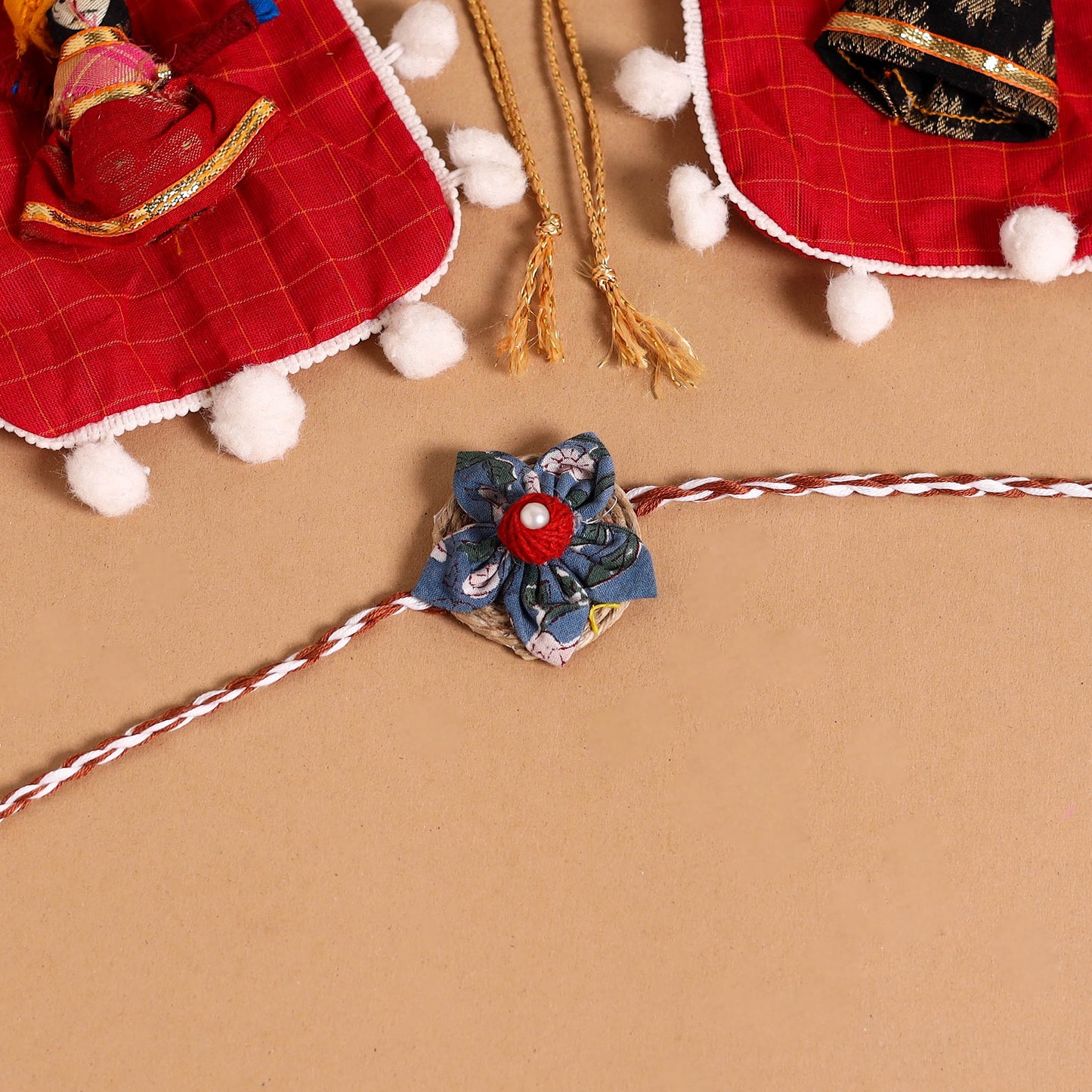  Handmade Fabric Flower Jute Rakhi (Set of 2)