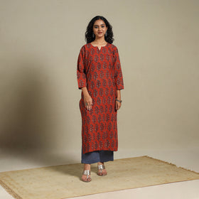 Block Print Natural Dyed Cotton Straight Ajrakh Kurta 09