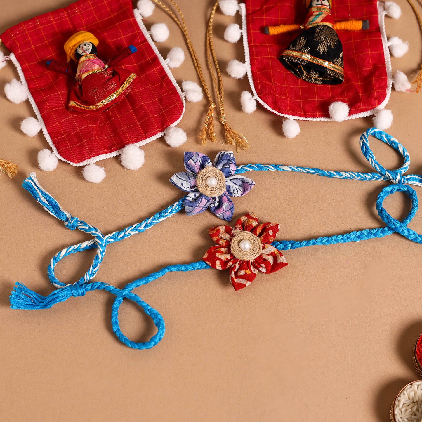  Handmade Fabric Flower Jute Rakhi (Set of 2)