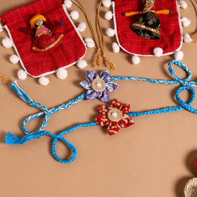  Handmade Fabric Flower Jute Rakhi (Set of 2)