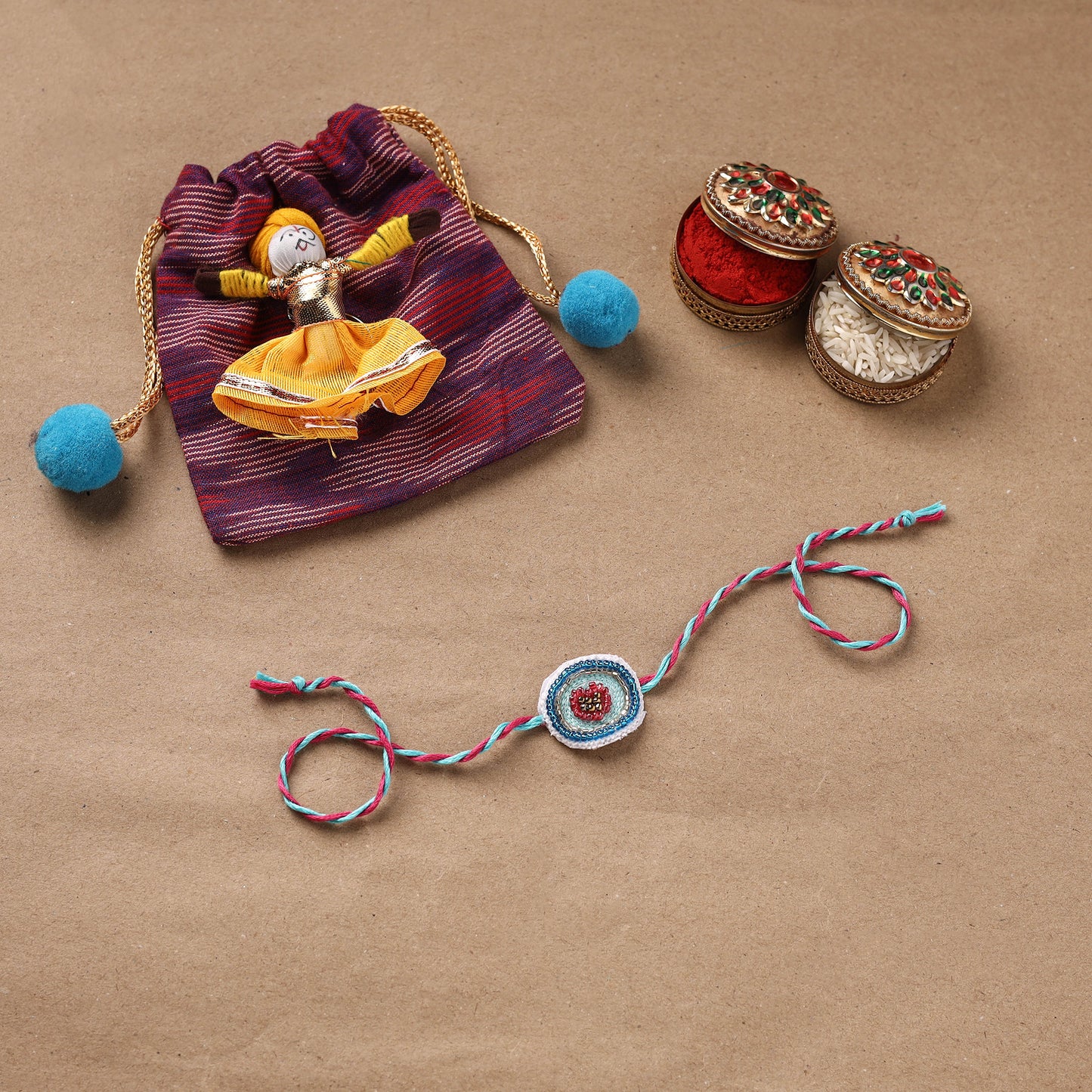 Hand Embroidered Thread Work Rakhi 09