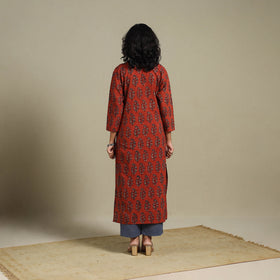 Block Print Natural Dyed Cotton Straight Ajrakh Kurta 09