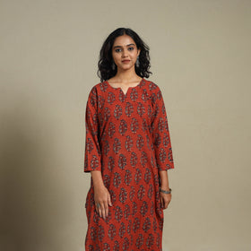 Block Print Natural Dyed Cotton Straight Ajrakh Kurta 09