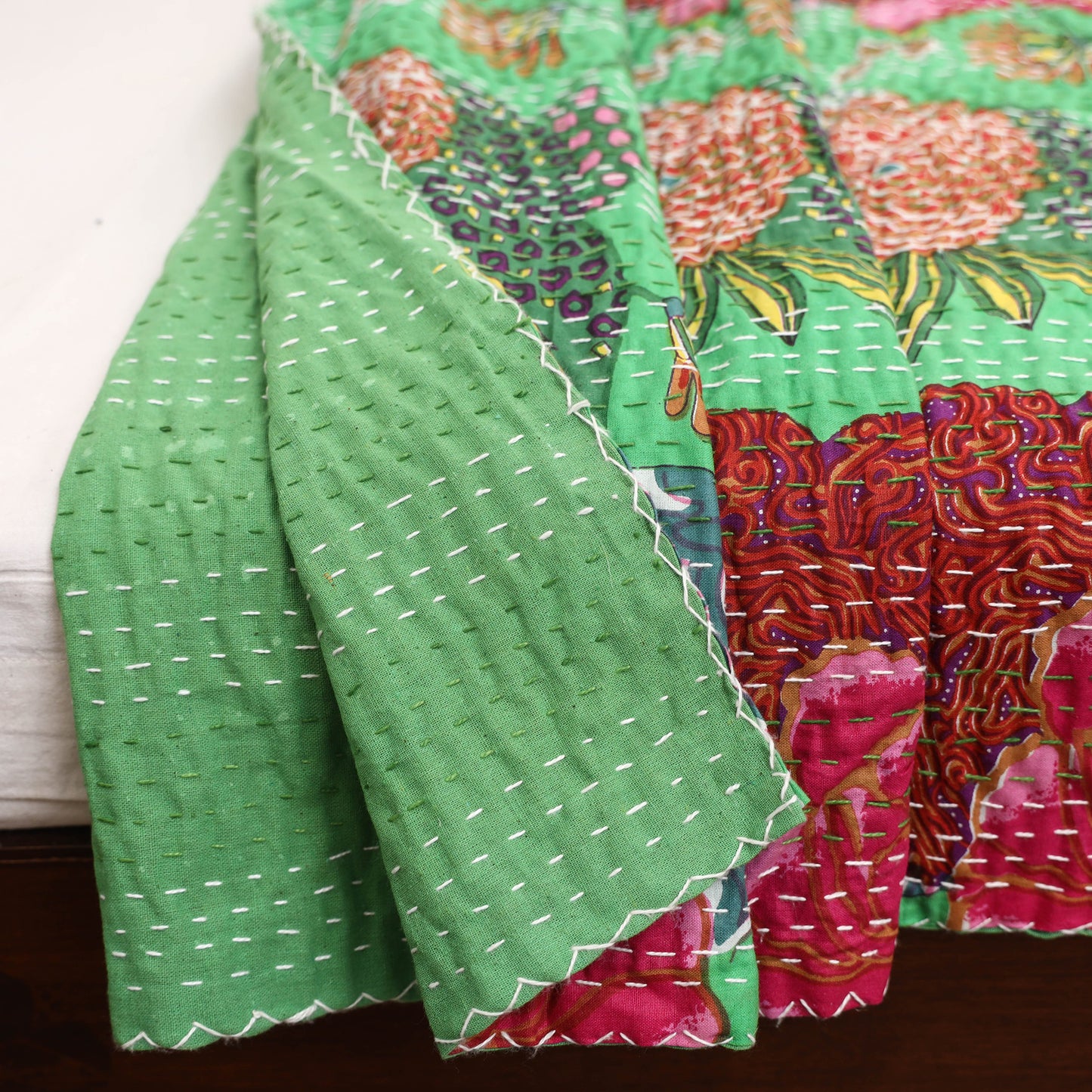 Green - Jaipur Print Tagai Work Double Bedsheet (108 x 90 in) 02