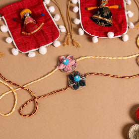  Handmade Fabric Flower Jute Rakhi (Set of 2)