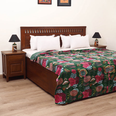Green - Jaipur Print Tagai Work Double Bedsheet (108 x 90 in) 03