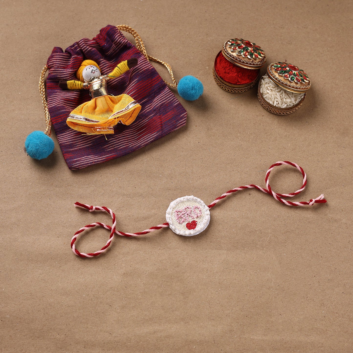 Hand Embroidered Thread Work Rakhi 13