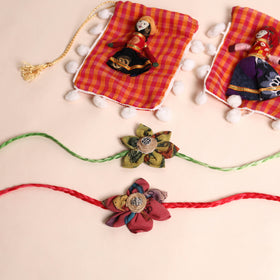  Handmade Fabric Flower Rakhi (Set of 2)