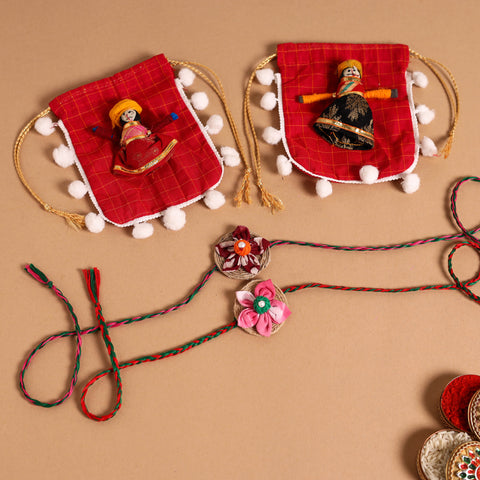  Handmade Fabric Flower Jute Rakhi (Set of 2)