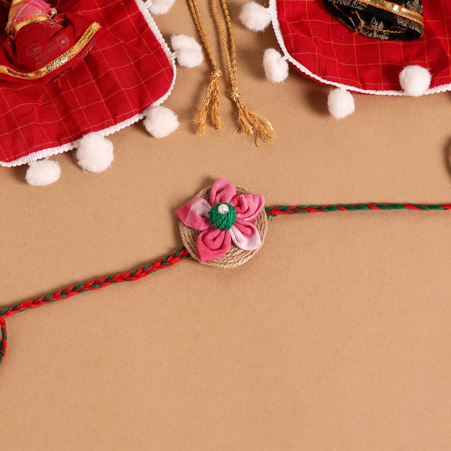  Handmade Fabric Flower Jute Rakhi (Set of 2)