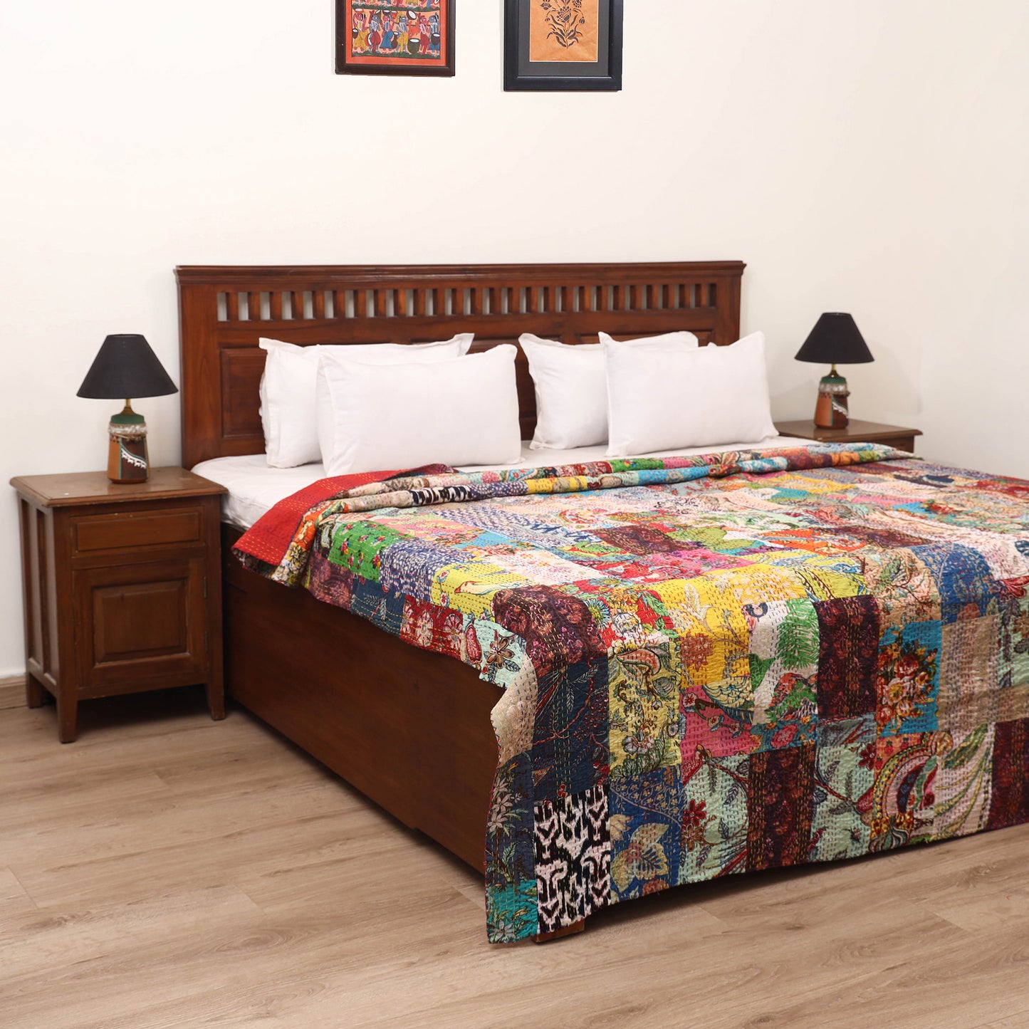 Multicolor - Jaipur Print Tagai Work Double Bedsheet (108 x 90 in) 06