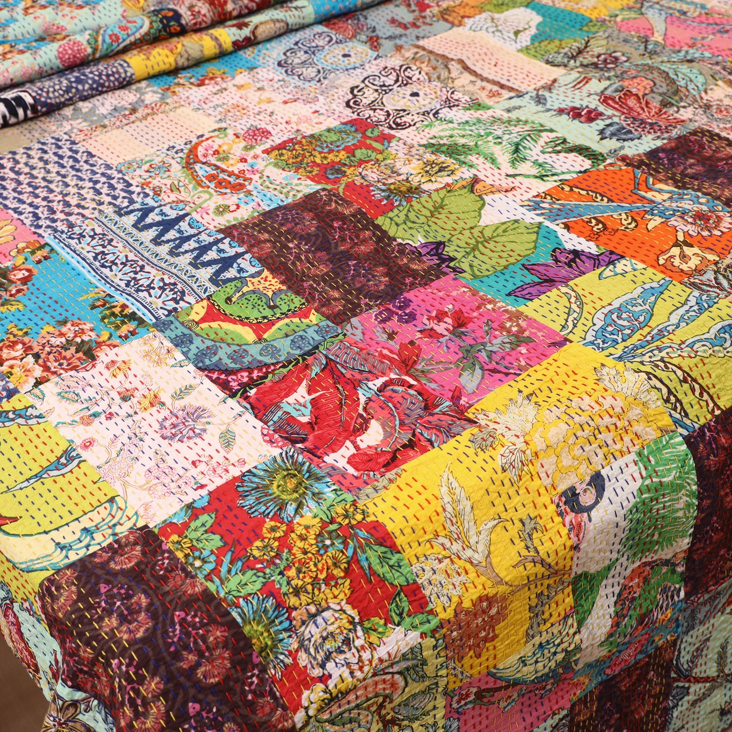 Multicolor - Jaipur Print Tagai Work Double Bedsheet (108 x 90 in) 06