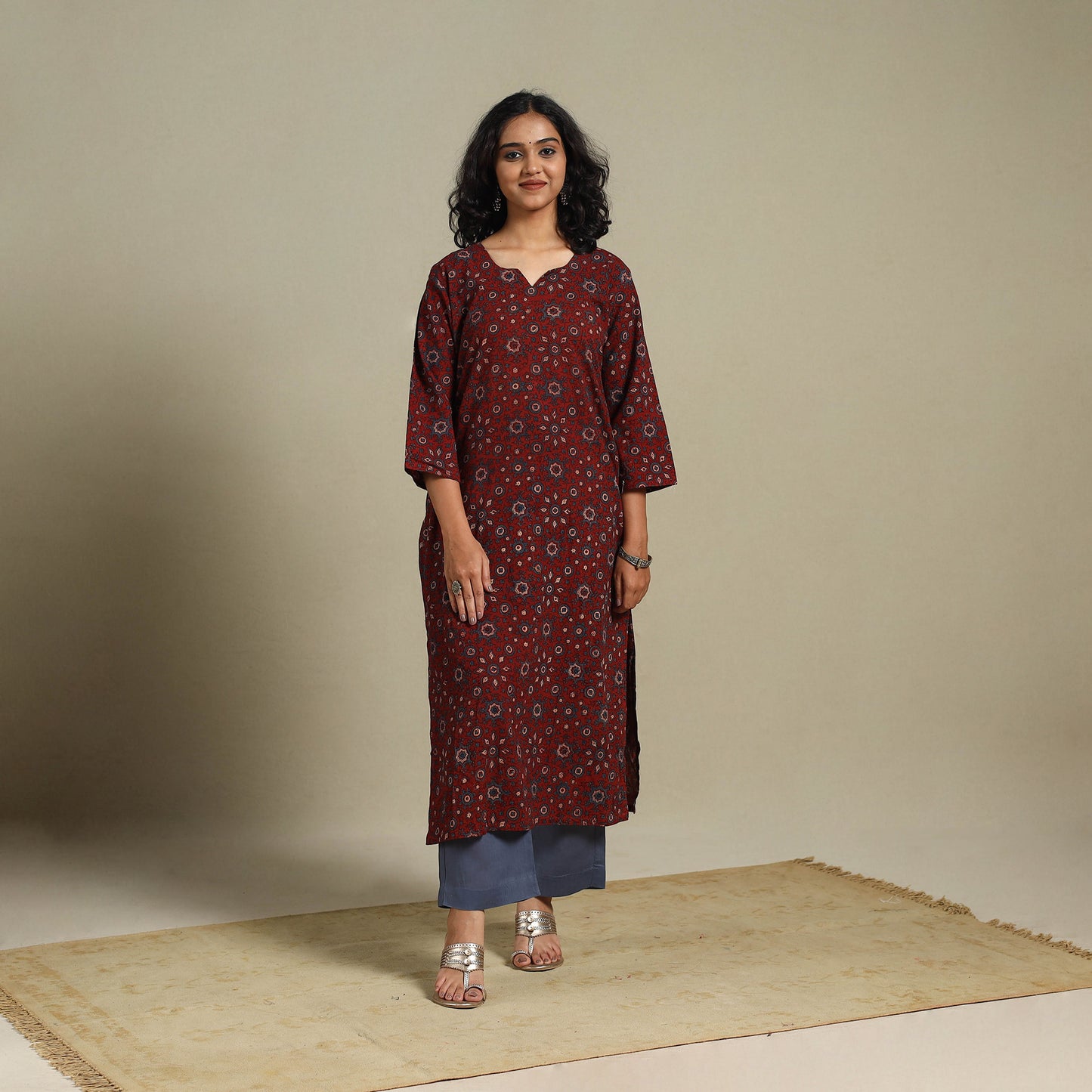 Natural dyed cotton straight kurta 07 - s - handcrafted