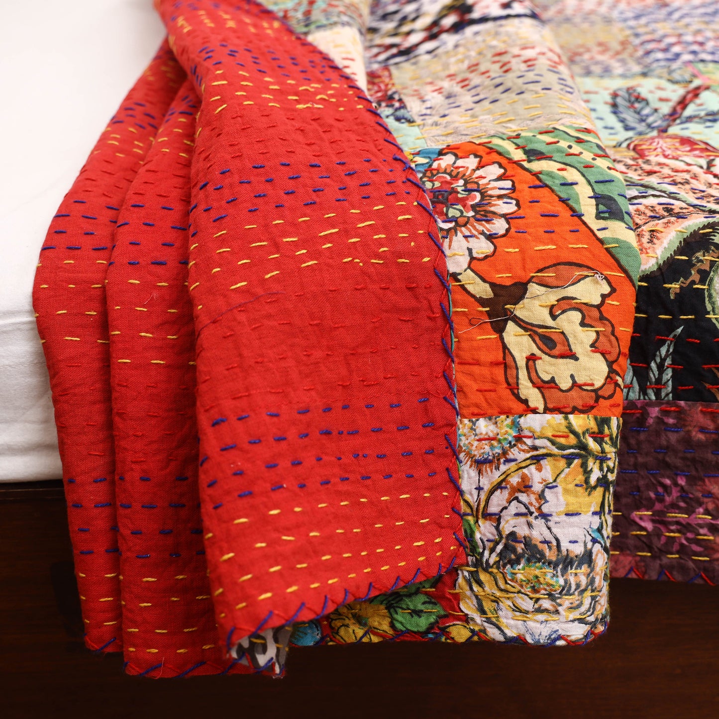 Multicolor - Jaipur Print Tagai Work Double Bedsheet (108 x 90 in) 06