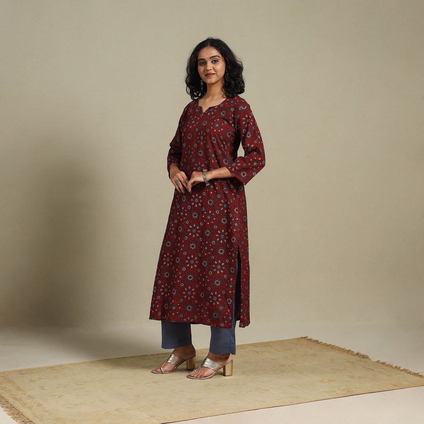 Natural dyed cotton straight kurta 07 - s - handcrafted