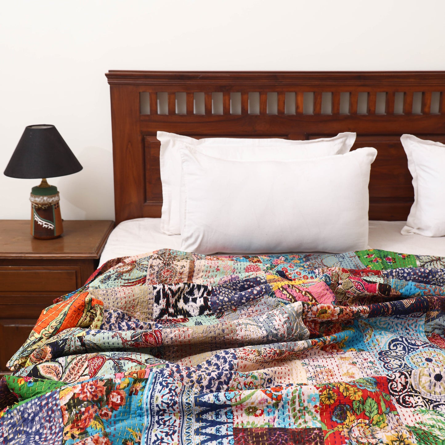 Multicolor - Jaipur Print Tagai Work Double Bedsheet (108 x 90 in) 06