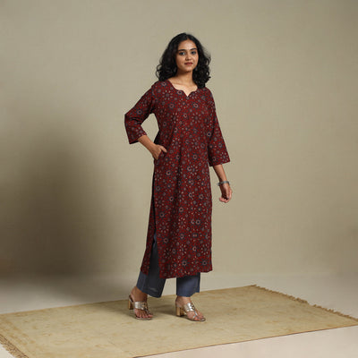 Natural dyed cotton straight kurta 07 - s - handcrafted