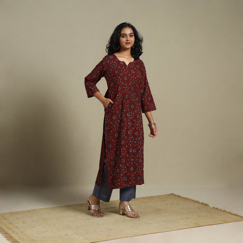 Natural dyed cotton straight kurta 07 - s - handcrafted