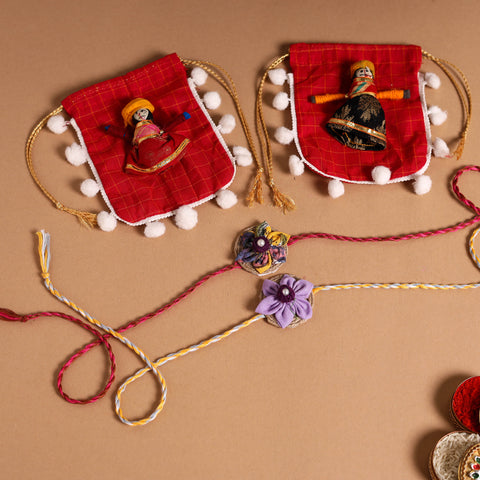  Handmade Fabric Flower Jute Rakhi (Set of 2)