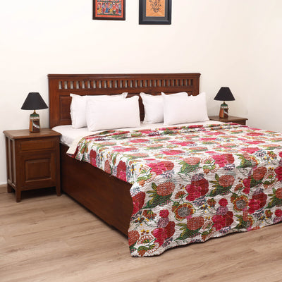 White - Jaipur Print Tagai Work Double Bedsheet (108 x 90 in) 07