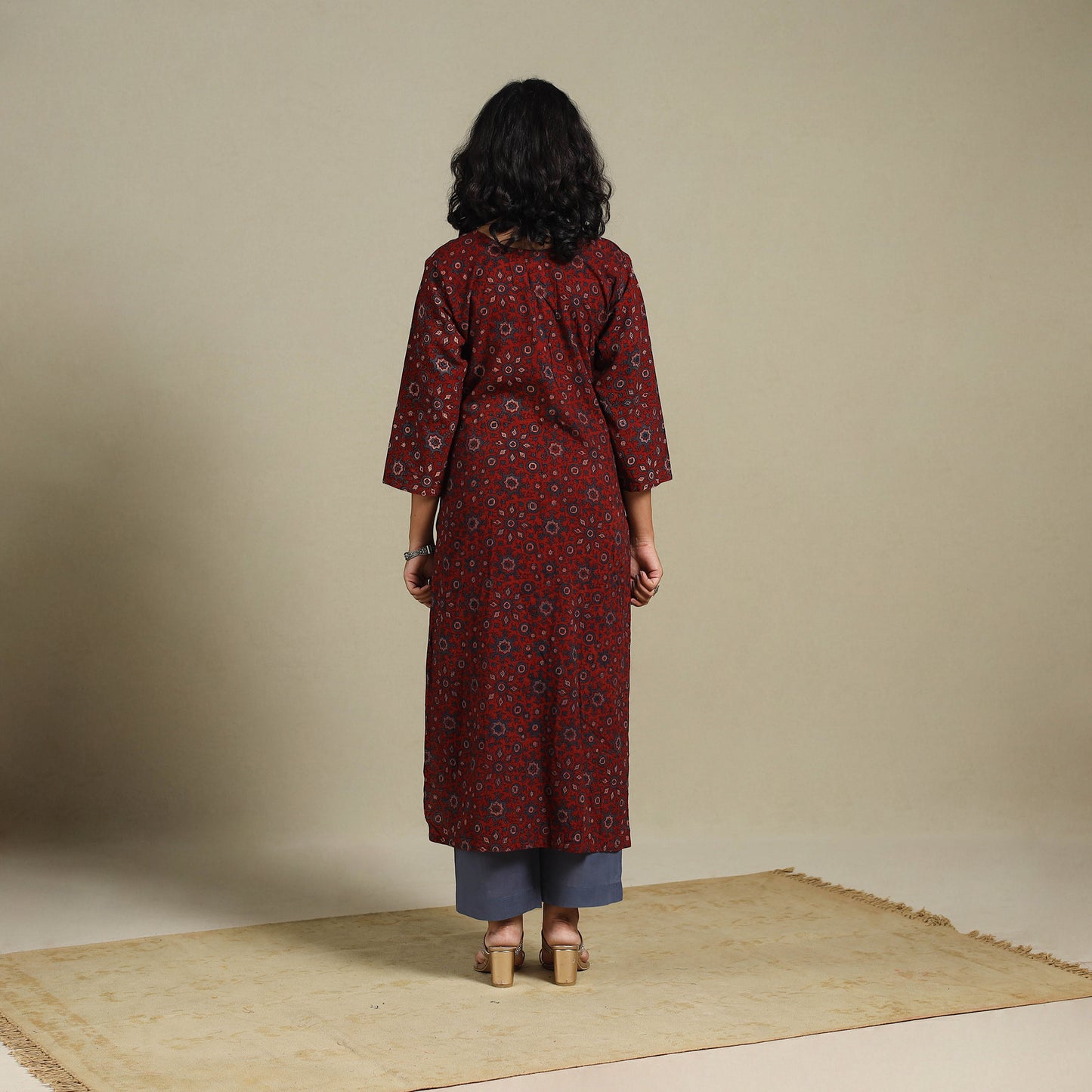 Natural dyed cotton straight kurta 07 - s - handcrafted