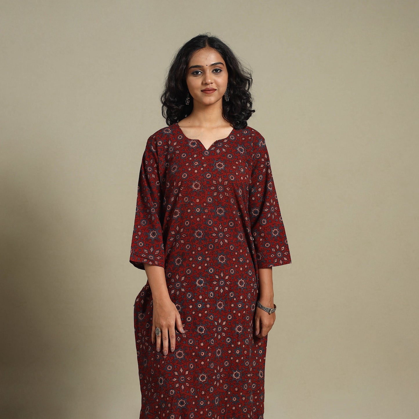 Natural dyed cotton straight kurta 07 - s - handcrafted