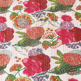 White - Jaipur Print Tagai Work Double Bedsheet (108 x 90 in) 07