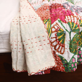 White - Jaipur Print Tagai Work Double Bedsheet (108 x 90 in) 07