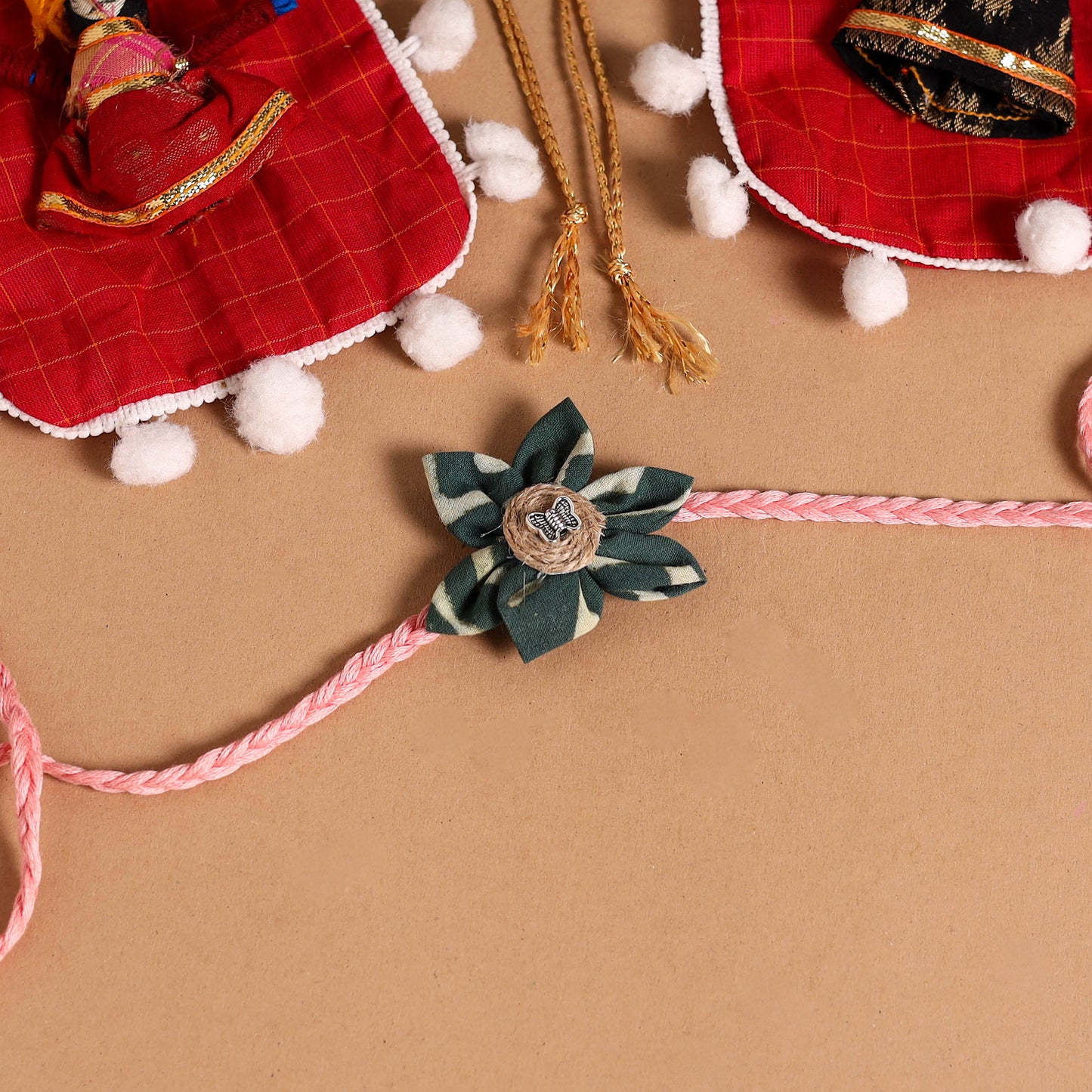  Handmade Fabric Flower Jute Rakhi (Set of 2)